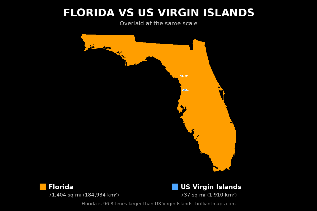 Florida vs US Virgin Islands Size Comparison Map