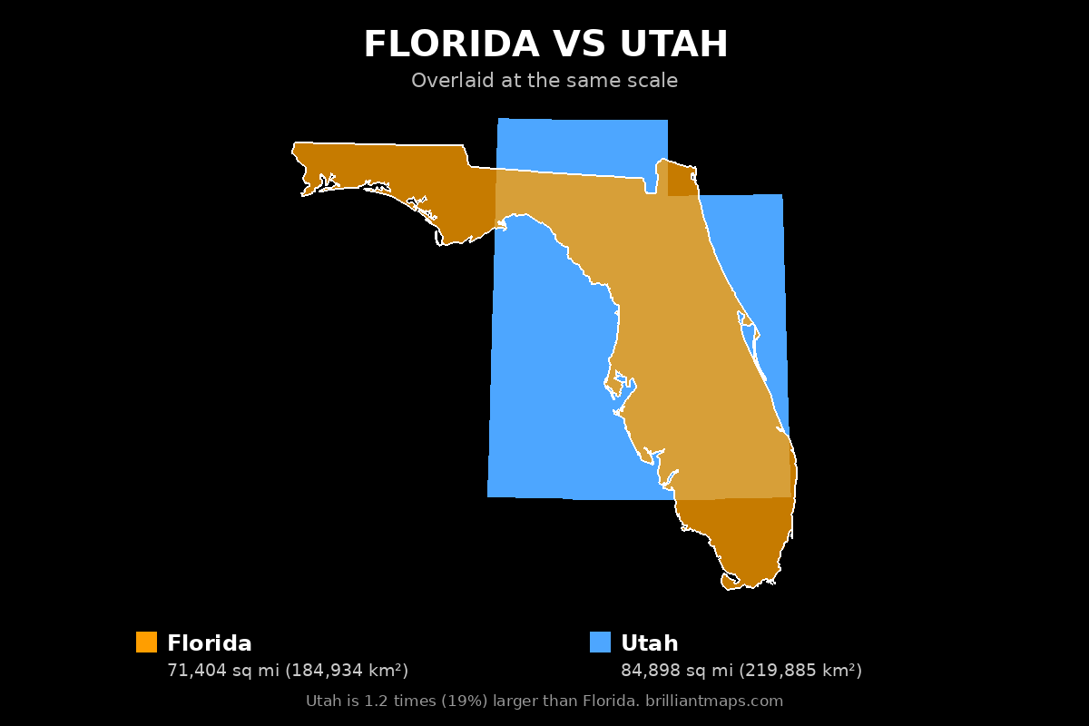 Florida vs Utah Size Comparison Map