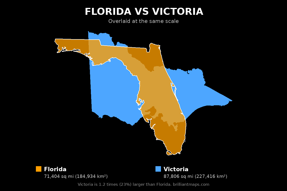 Florida vs Victoria Size Comparison Map