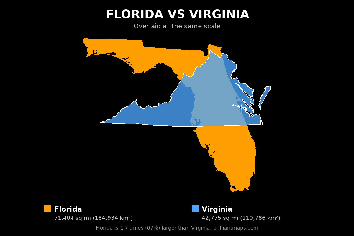 Florida vs Virginia Size Comparison Map