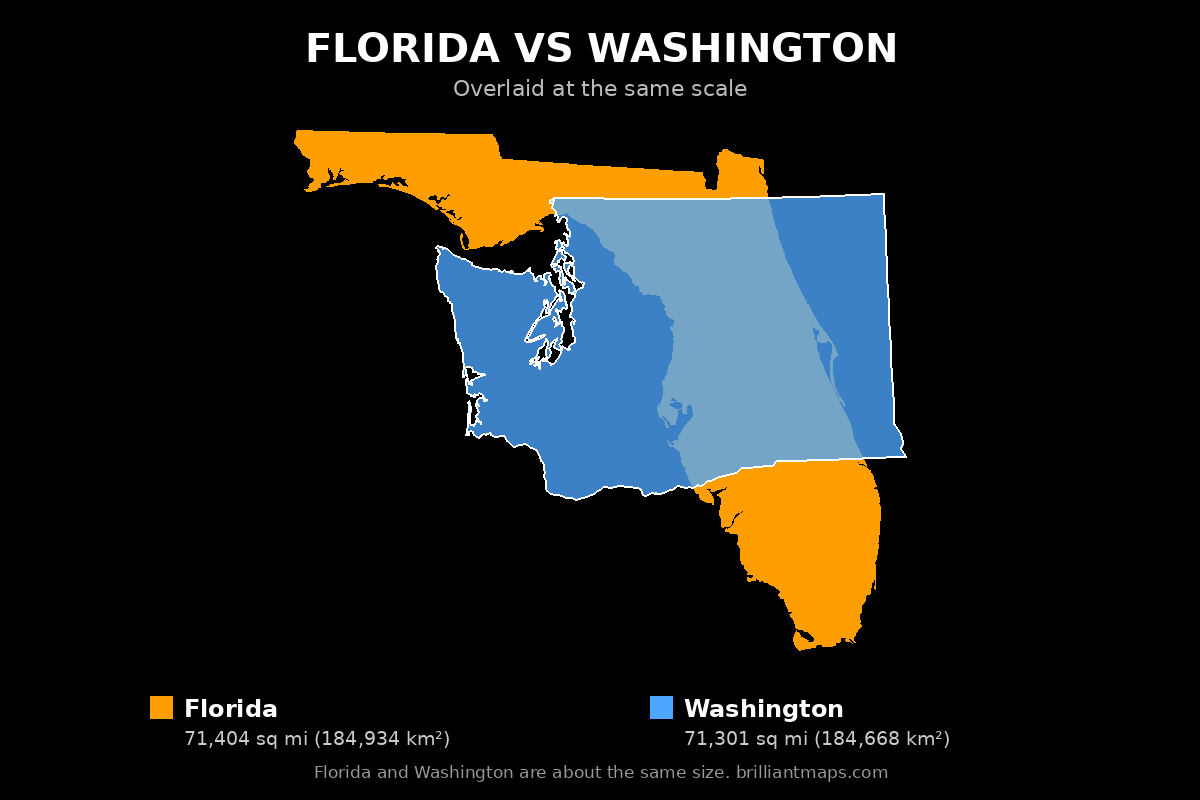 Florida vs Washington Size Comparison Map