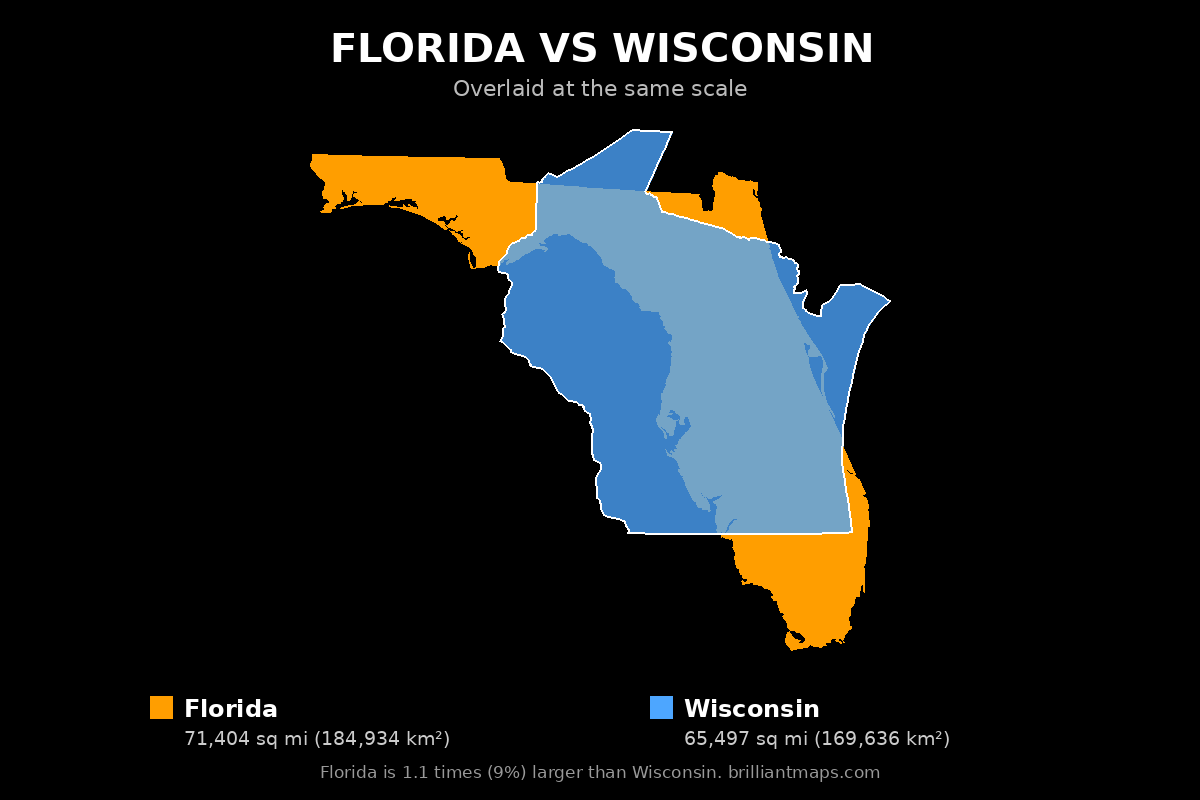 Florida vs Wisconsin Size Comparison Map