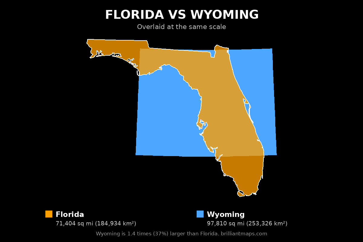 Florida vs Wyoming Size Comparison Map
