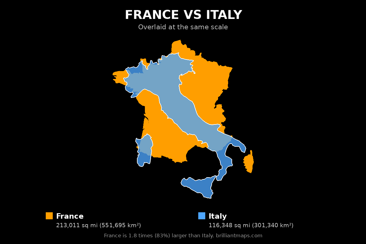 France vs Italy Size Comparison Map