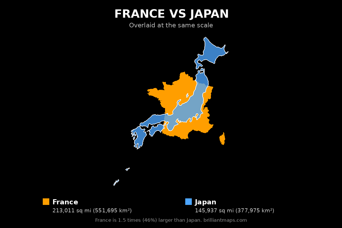 France vs Japan Size Comparison Map