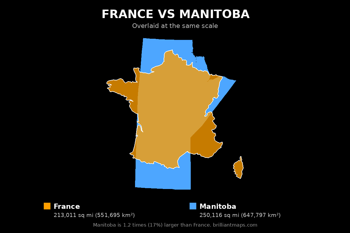 France vs Manitoba Size Comparison Map