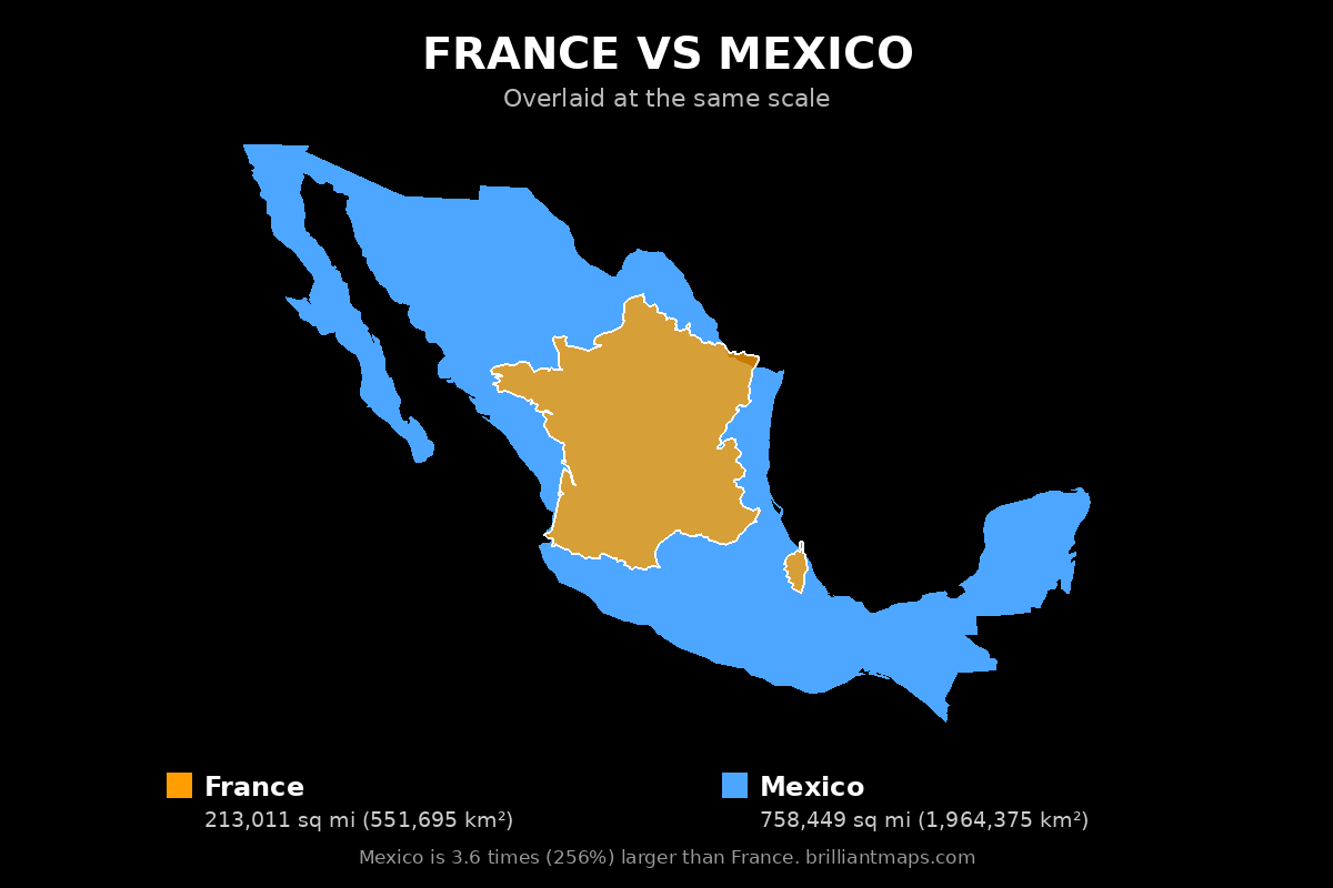 France vs Mexico Size Comparison Map