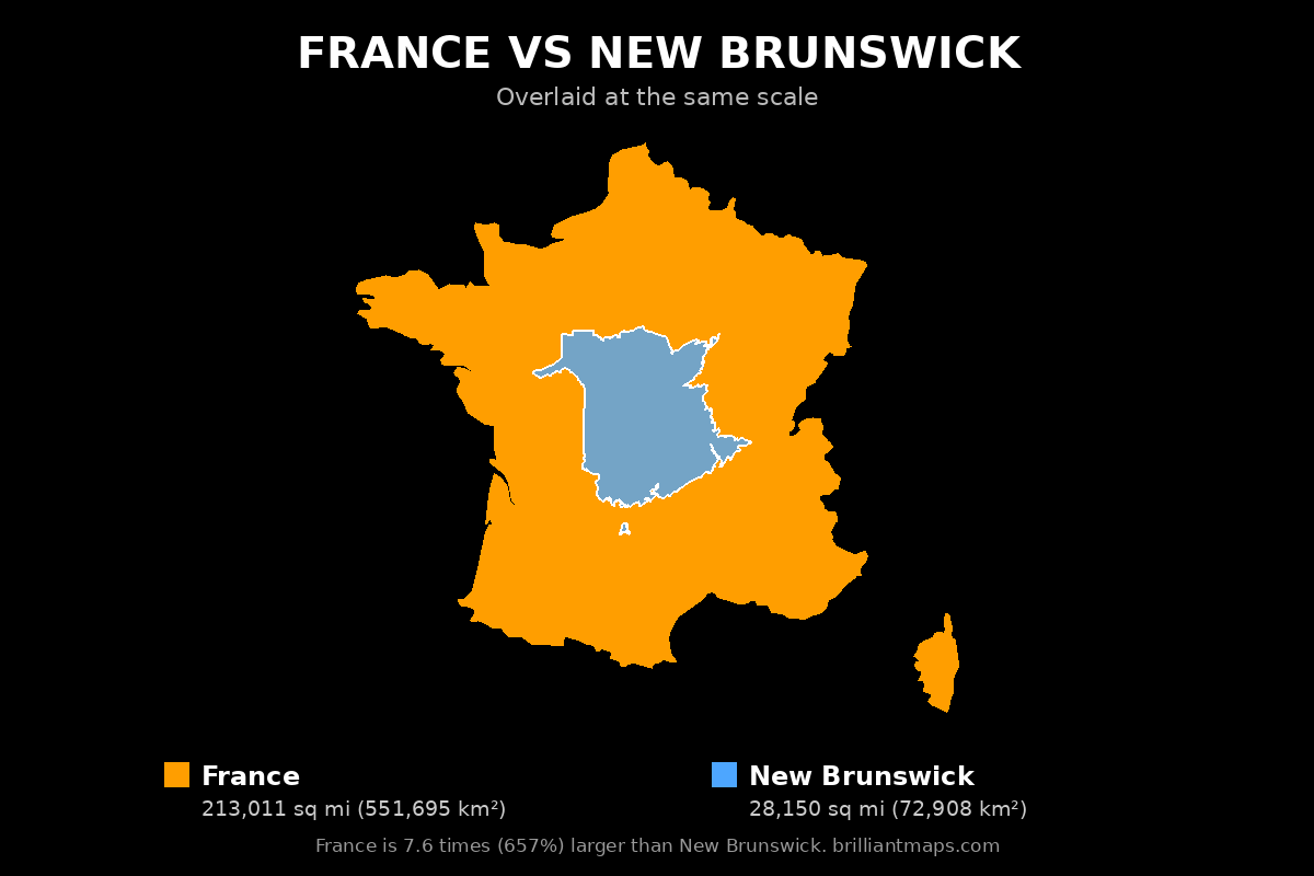 France vs New Brunswick Size Comparison Map