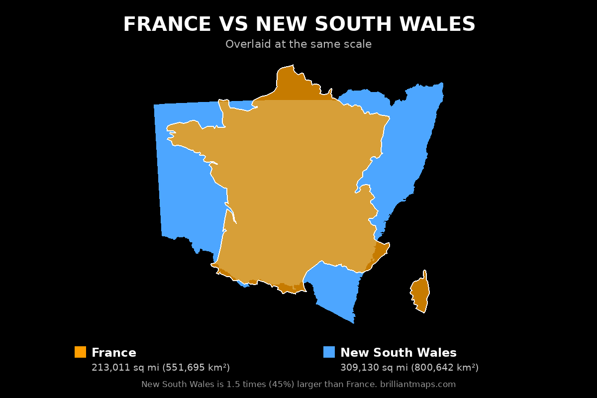 France vs New South Wales Size Comparison Map