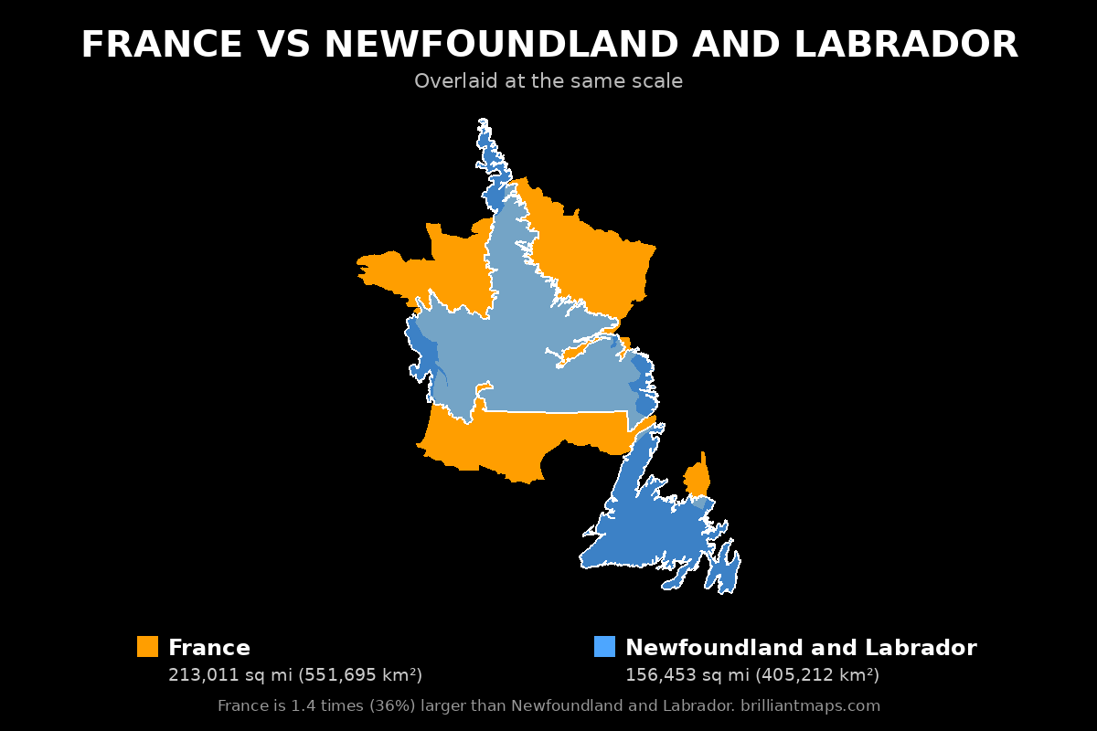 France vs Newfoundland and Labrador Size Comparison Map