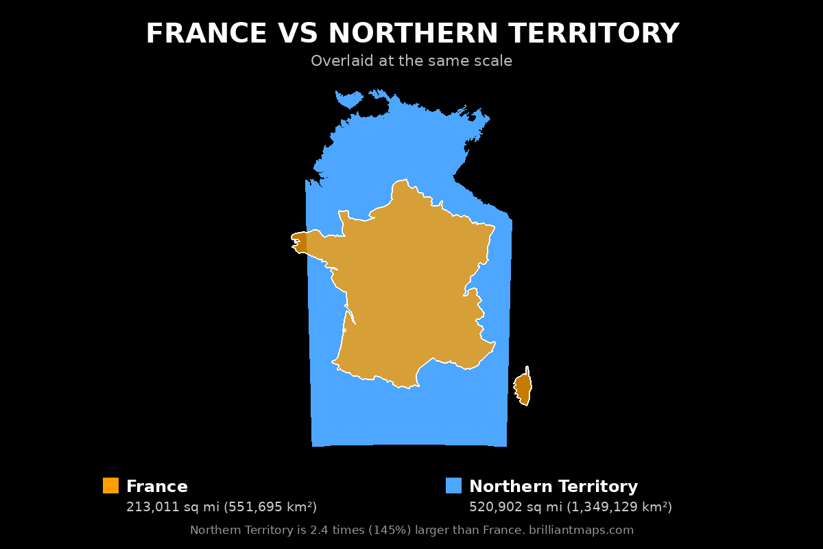 France vs Northern Territory Size Comparison Map