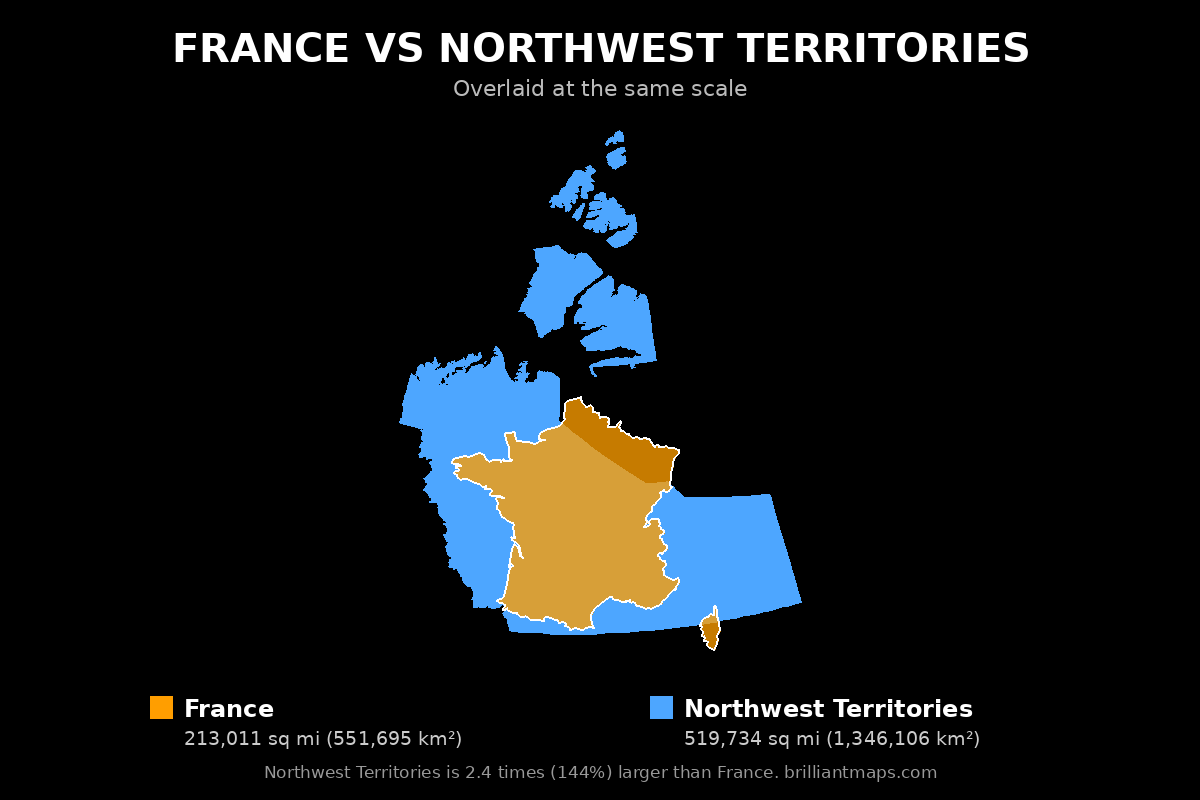 France vs Northwest Territories Size Comparison Map