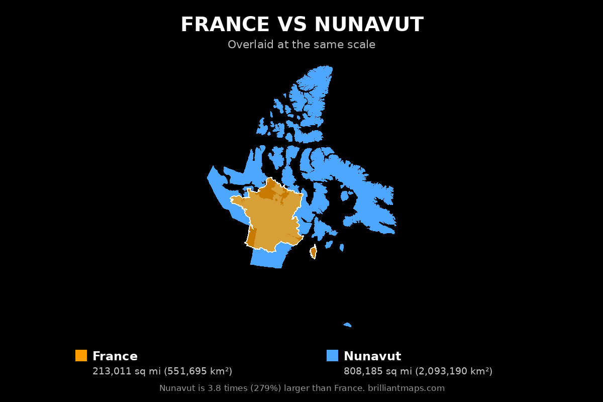 France vs Nunavut Size Comparison Map