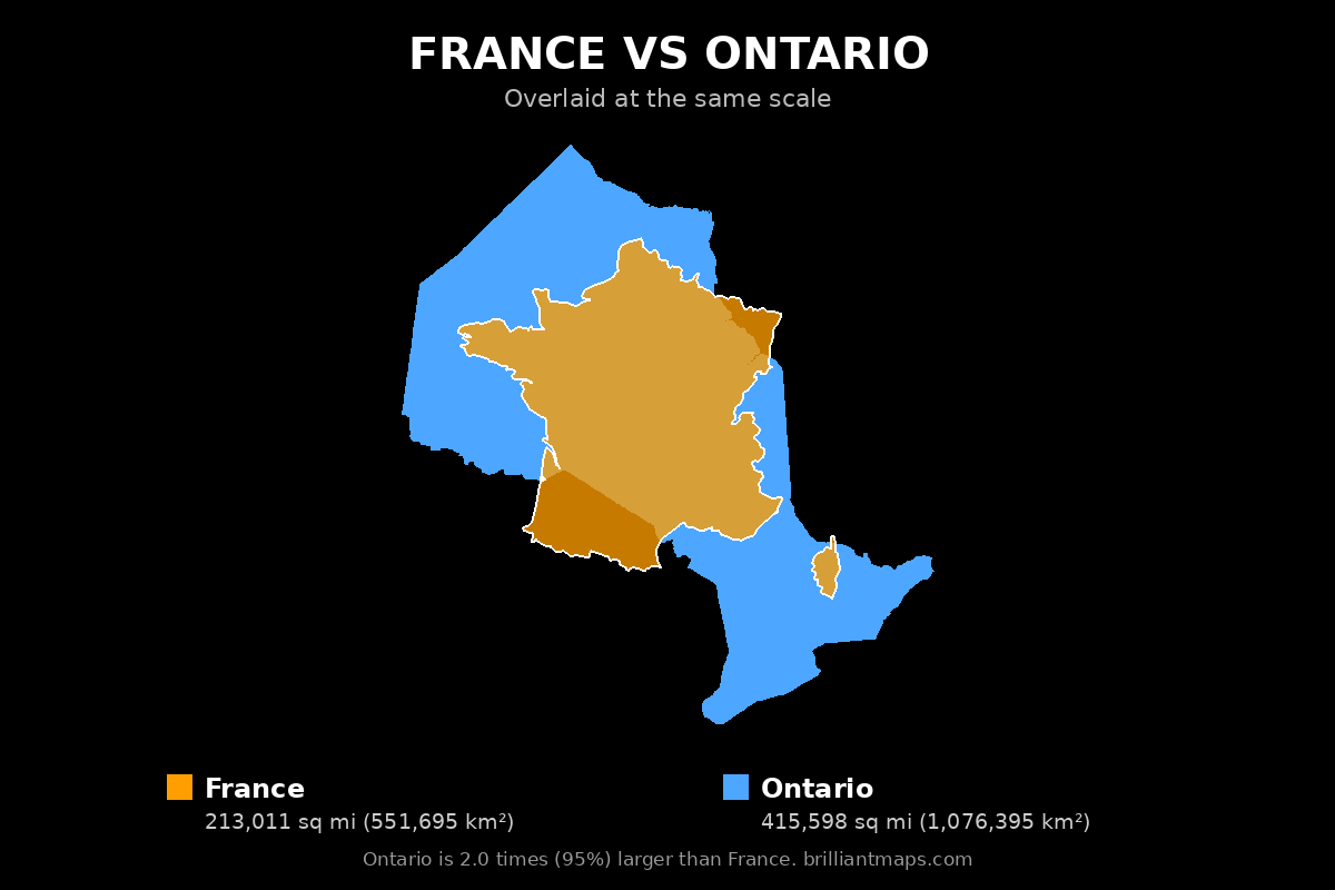 France vs Ontario Size Comparison Map