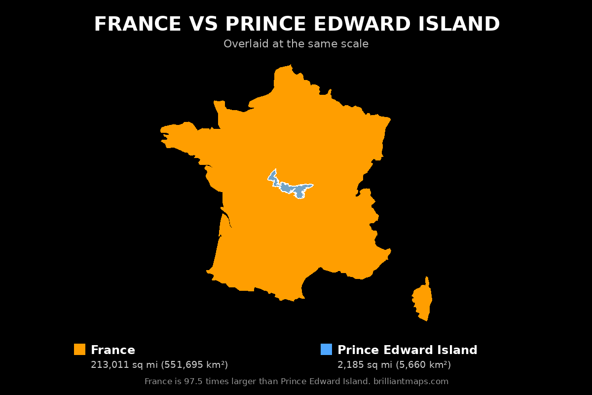 France vs Prince Edward Island Size Comparison Map