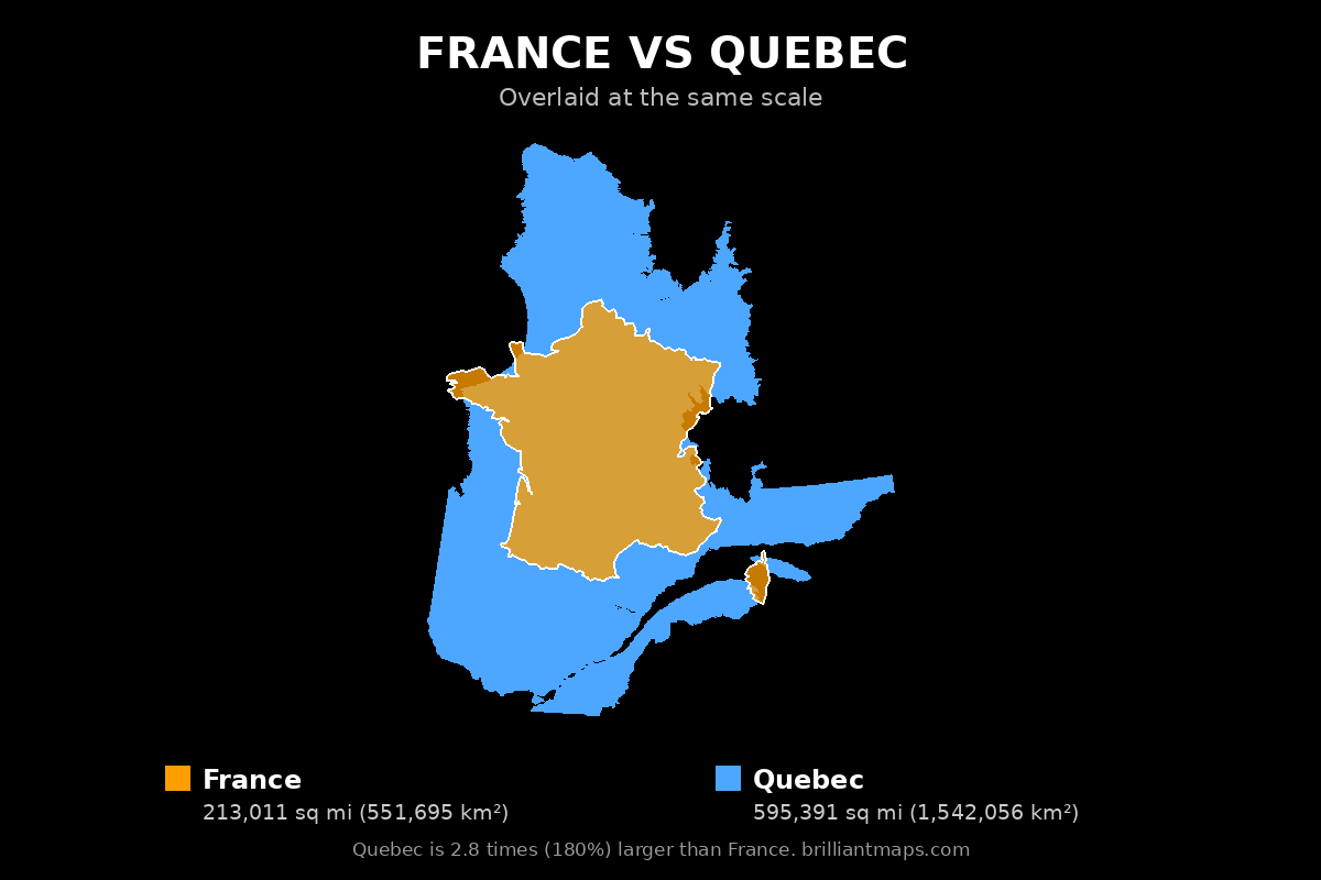 France vs Quebec Size Comparison Map
