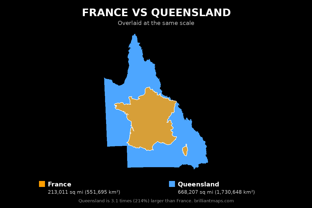 France vs Queensland Size Comparison Map