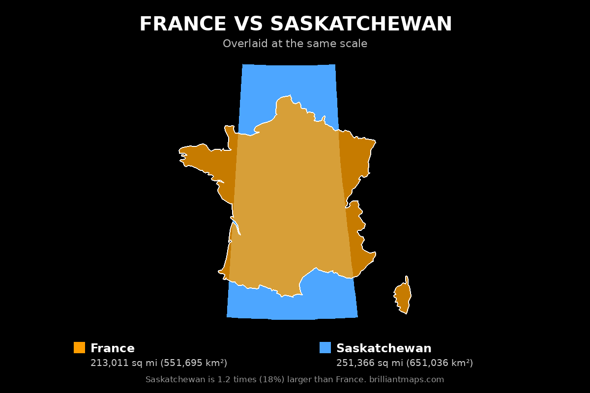 France vs Saskatchewan Size Comparison Map