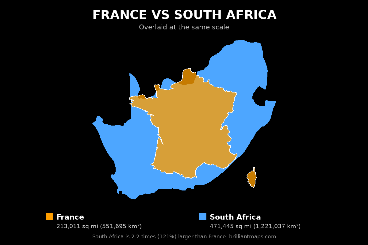 France vs South Africa Size Comparison Map