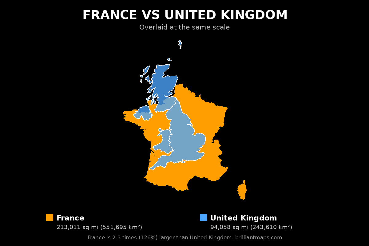 France vs United Kingdom Size Comparison Map