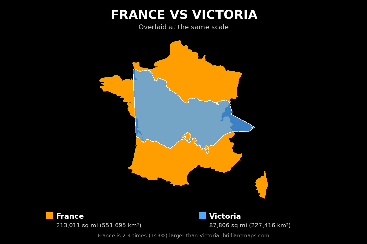 France vs Victoria Size Comparison Map
