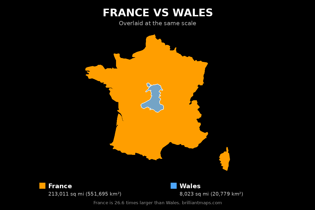 France vs Wales Size Comparison Map