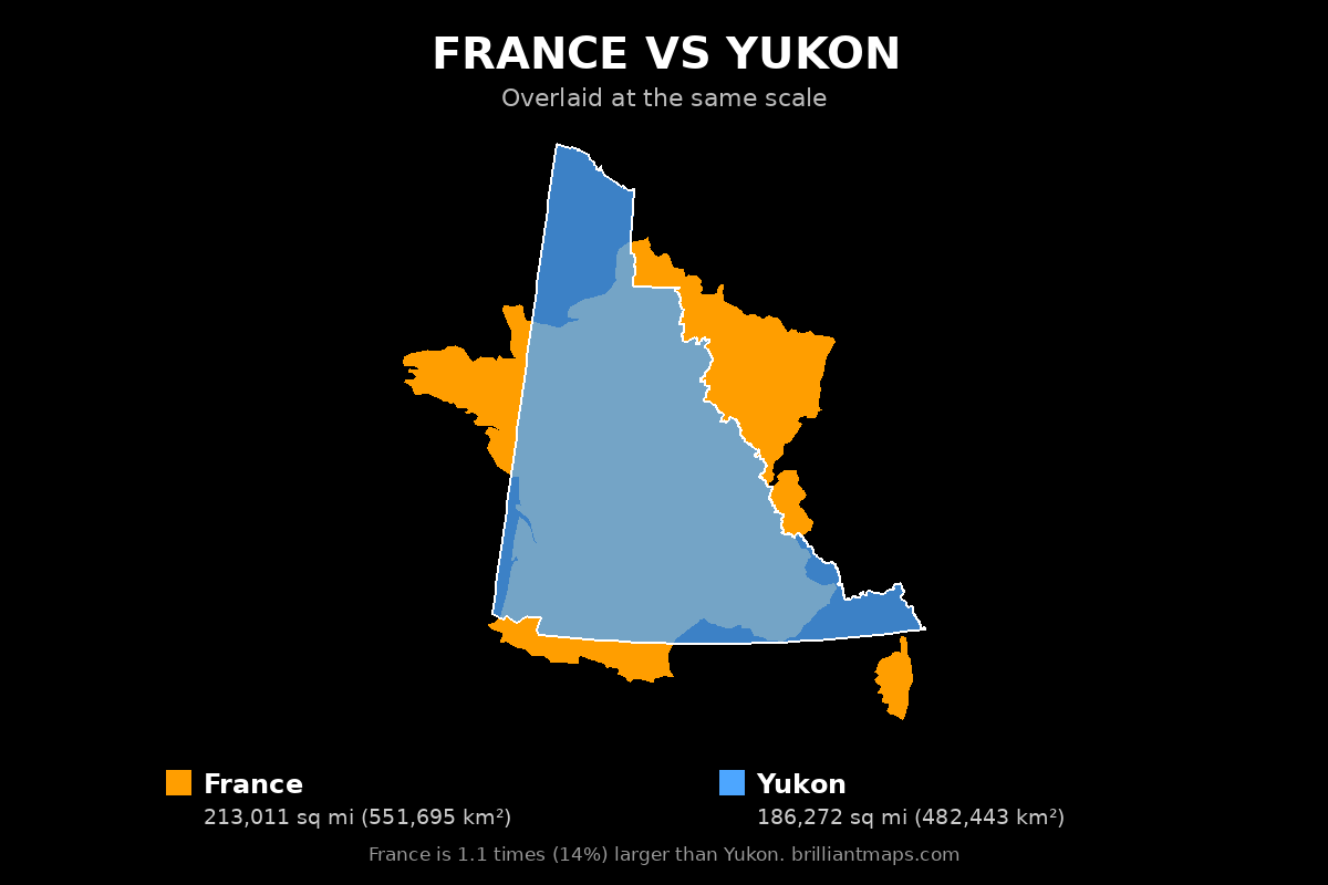 France vs Yukon Size Comparison Map