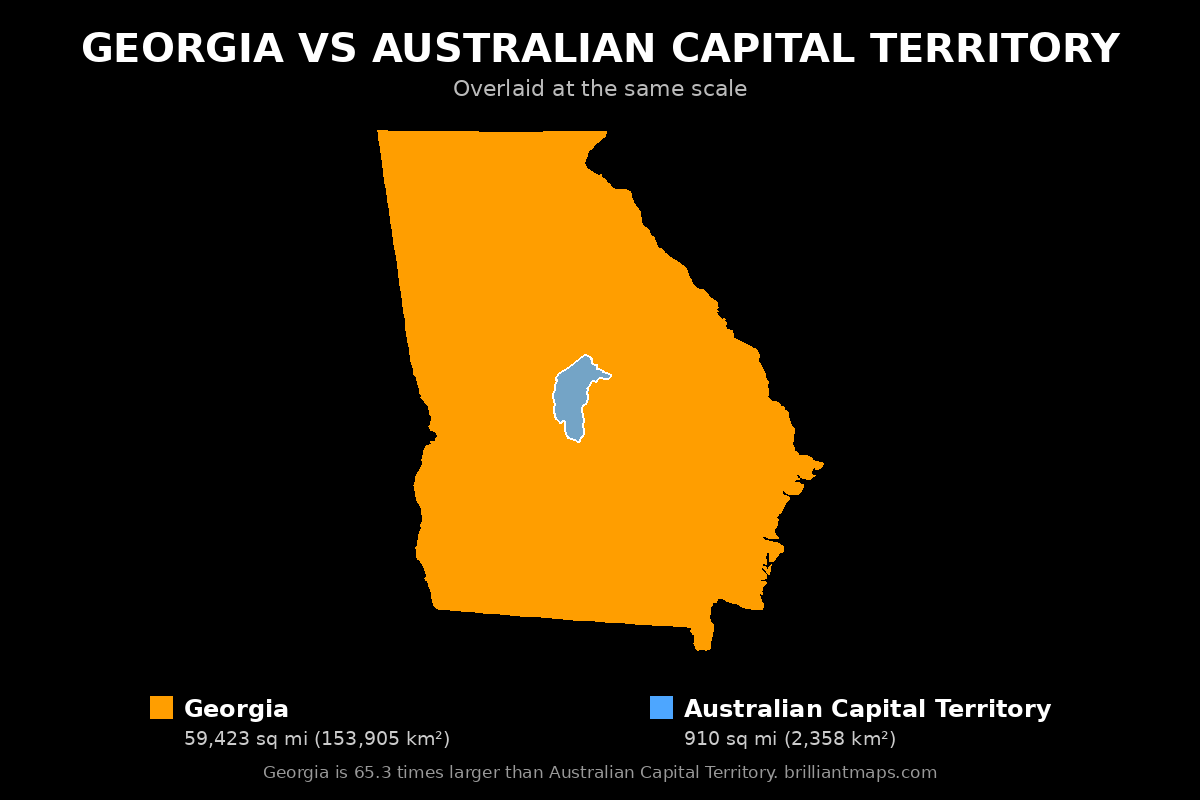 Georgia vs Australian Capital Territory Size Comparison Map