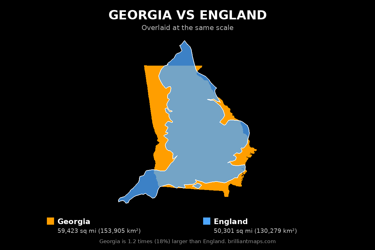 Georgia vs England Size Comparison Map