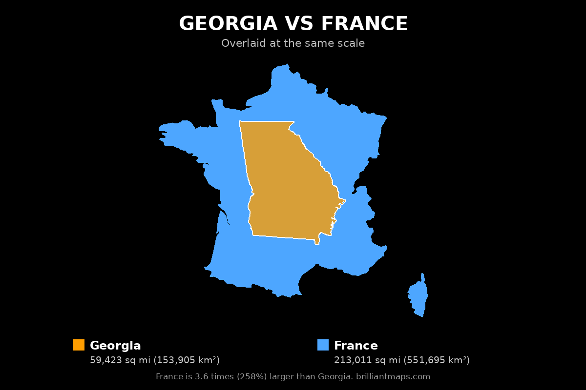 Georgia vs France Size Comparison Map