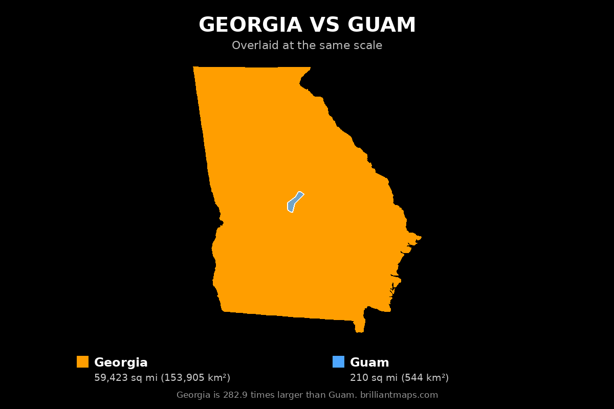 Georgia vs Guam Size Comparison Map