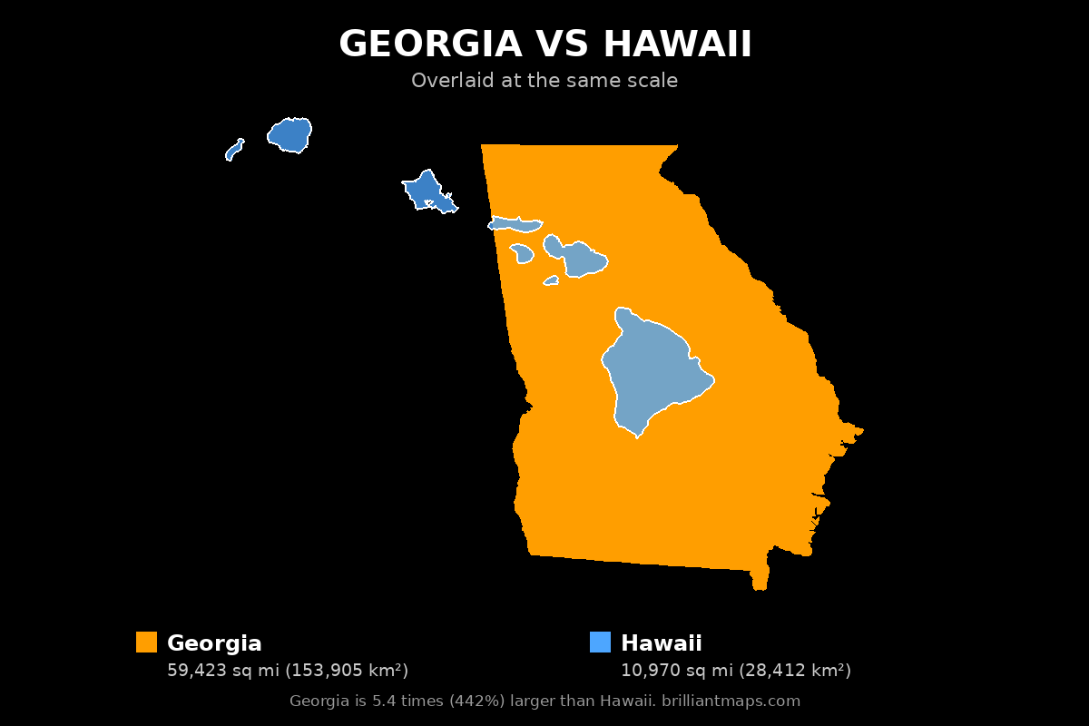 Georgia vs Hawaii Size Comparison Map