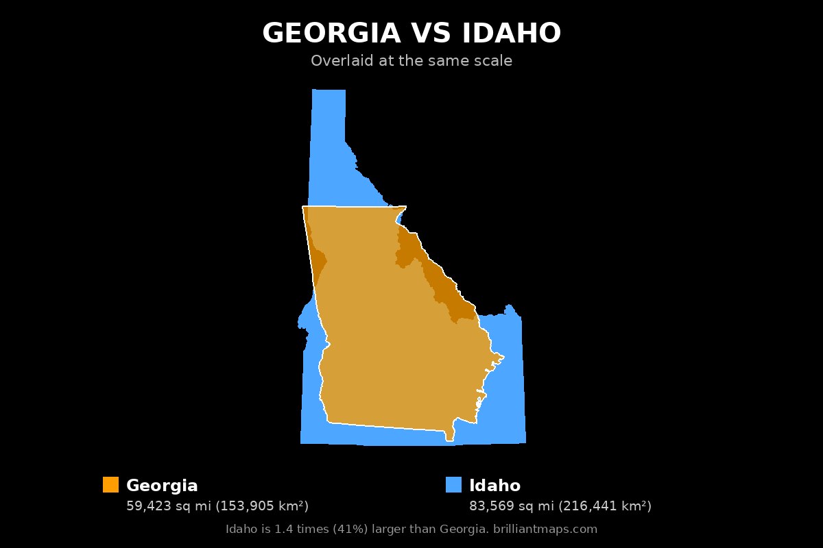 Georgia vs Idaho Size Comparison Map
