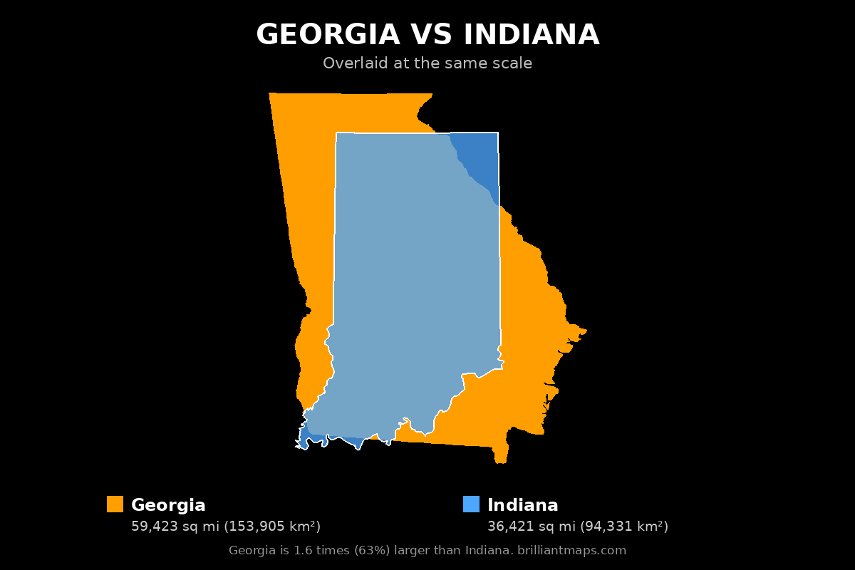 Georgia vs Indiana Size Comparison Map