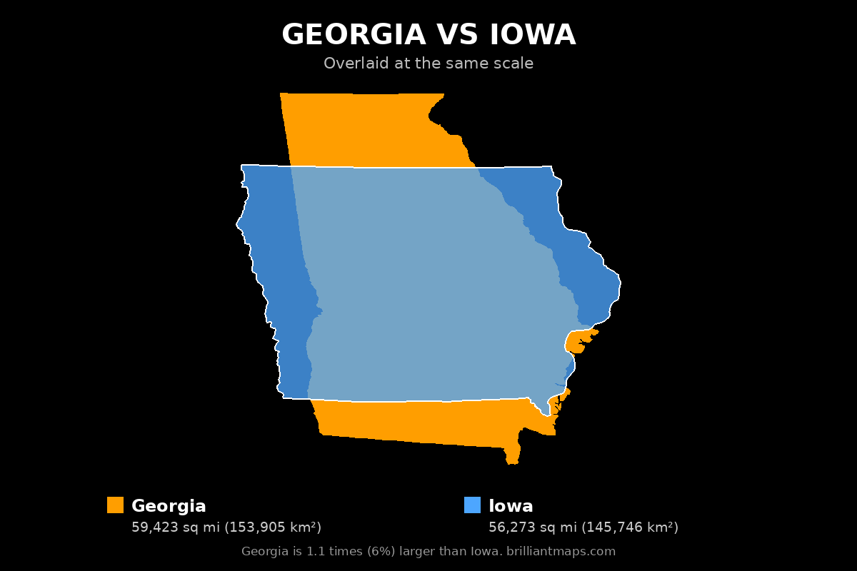 Georgia vs Iowa Size Comparison Map
