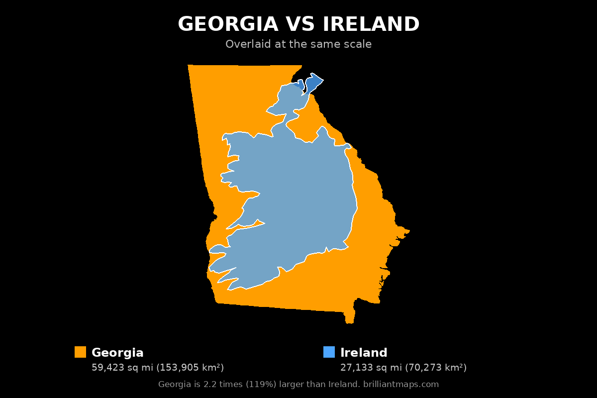 Georgia vs Ireland Size Comparison Map