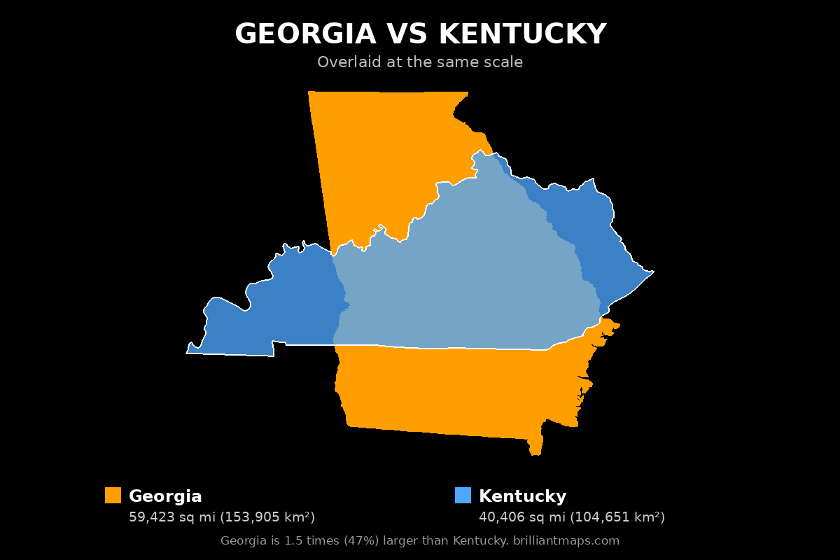 Georgia vs Kentucky Size Comparison Map