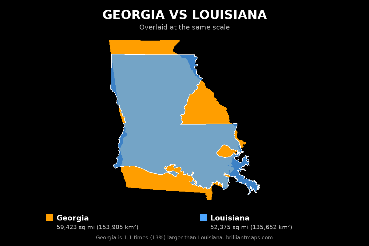 Georgia vs Louisiana Size Comparison Map