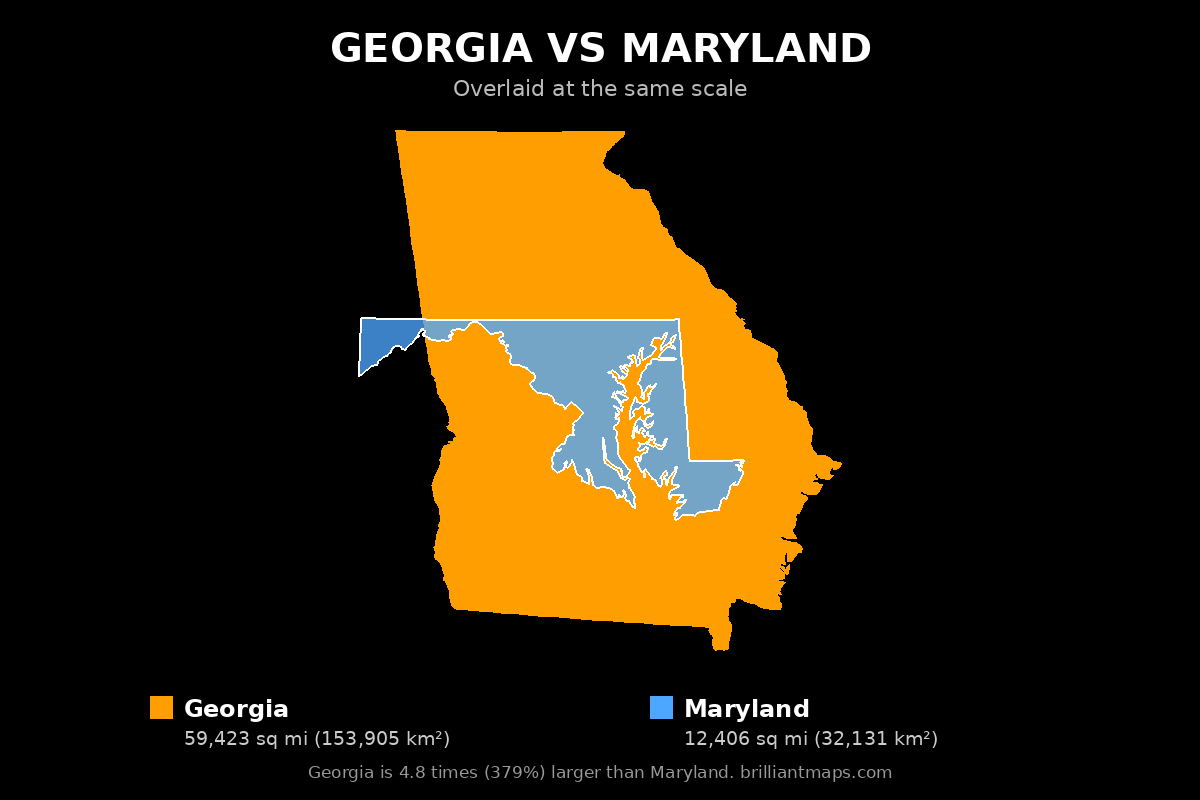 Georgia vs Maryland Size Comparison Map