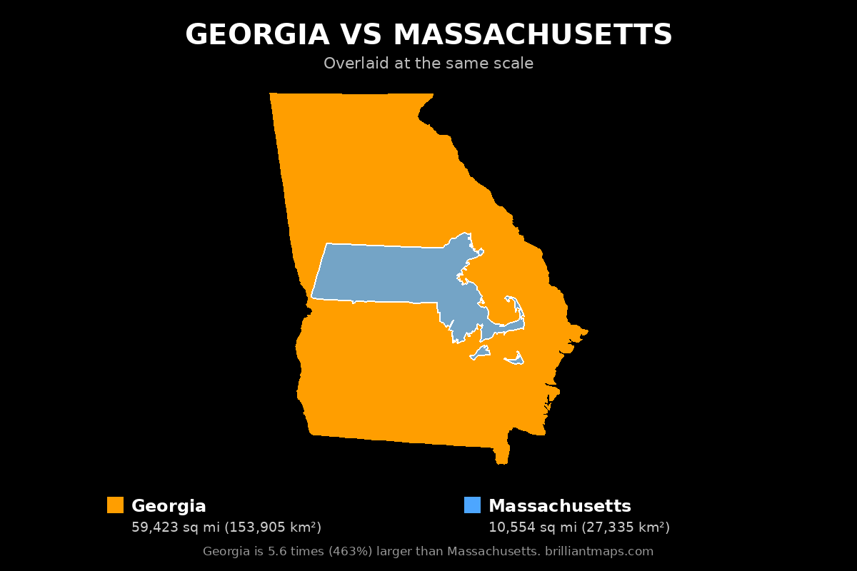 Georgia vs Massachusetts Size Comparison Map