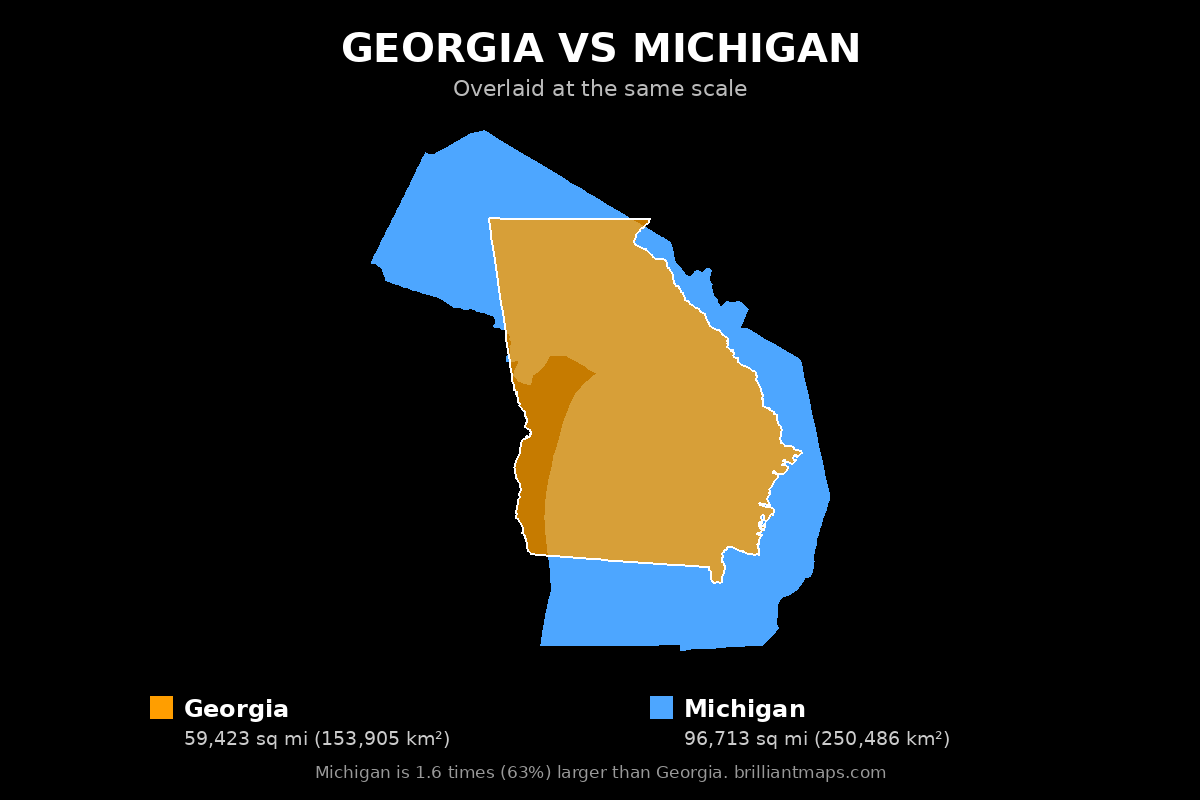 Georgia vs Michigan Size Comparison Map