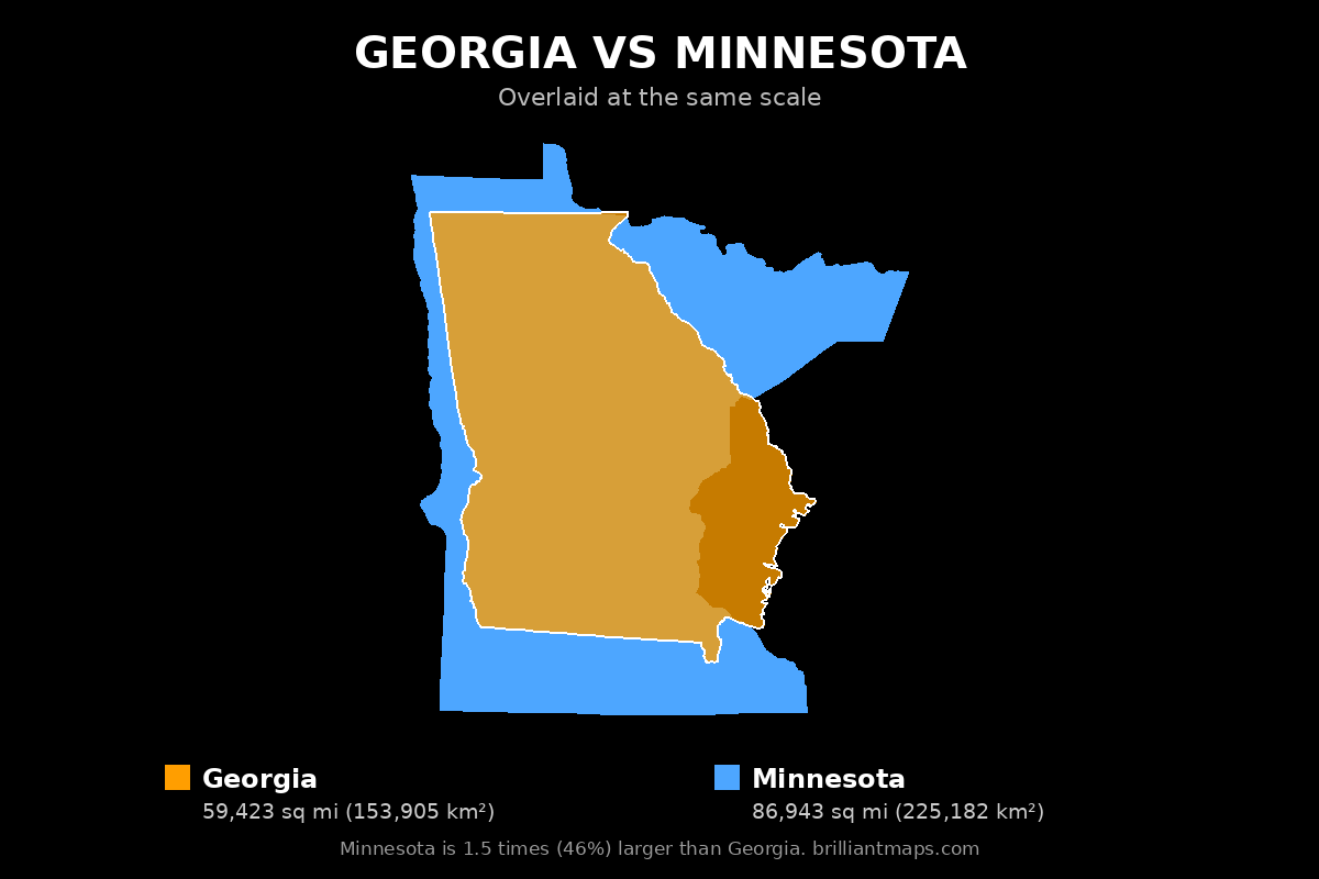 Georgia vs Minnesota Size Comparison Map