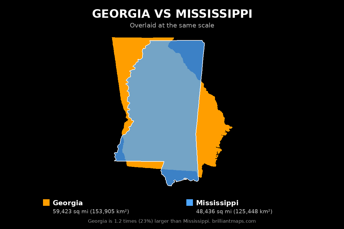 Georgia vs Mississippi Size Comparison Map