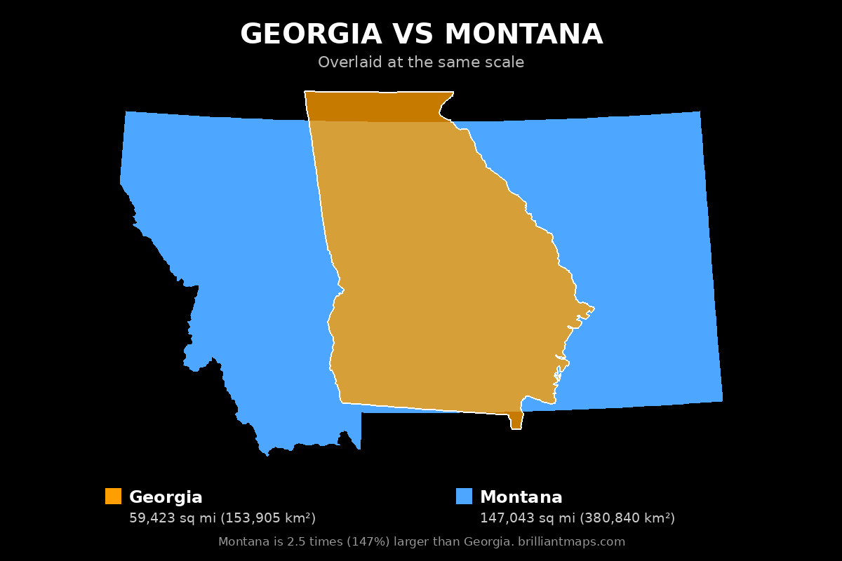 Georgia vs Montana Size Comparison Map