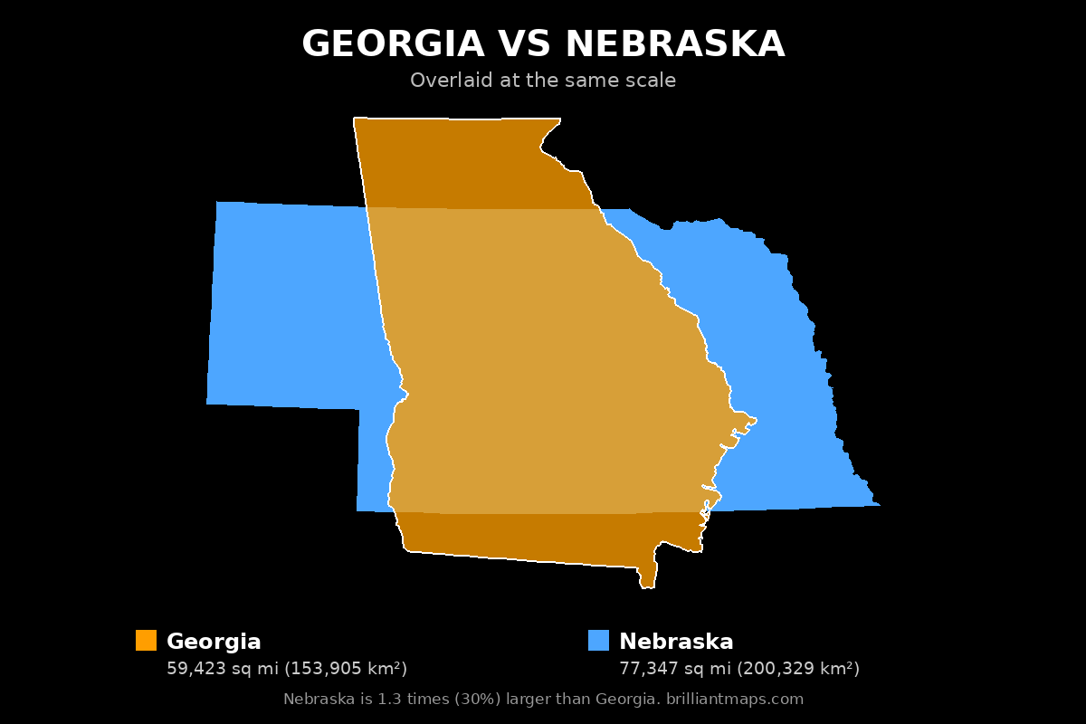 Georgia vs Nebraska Size Comparison Map