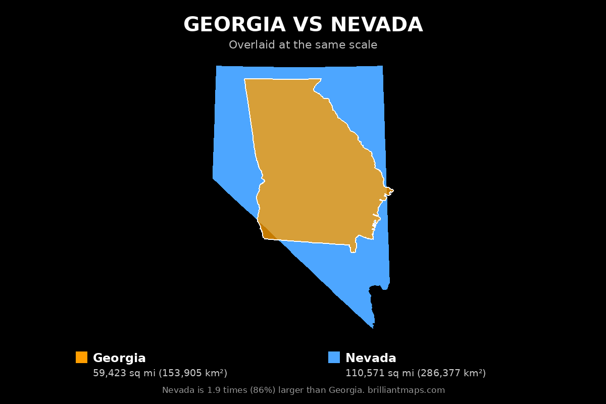 Georgia vs Nevada Size Comparison Map