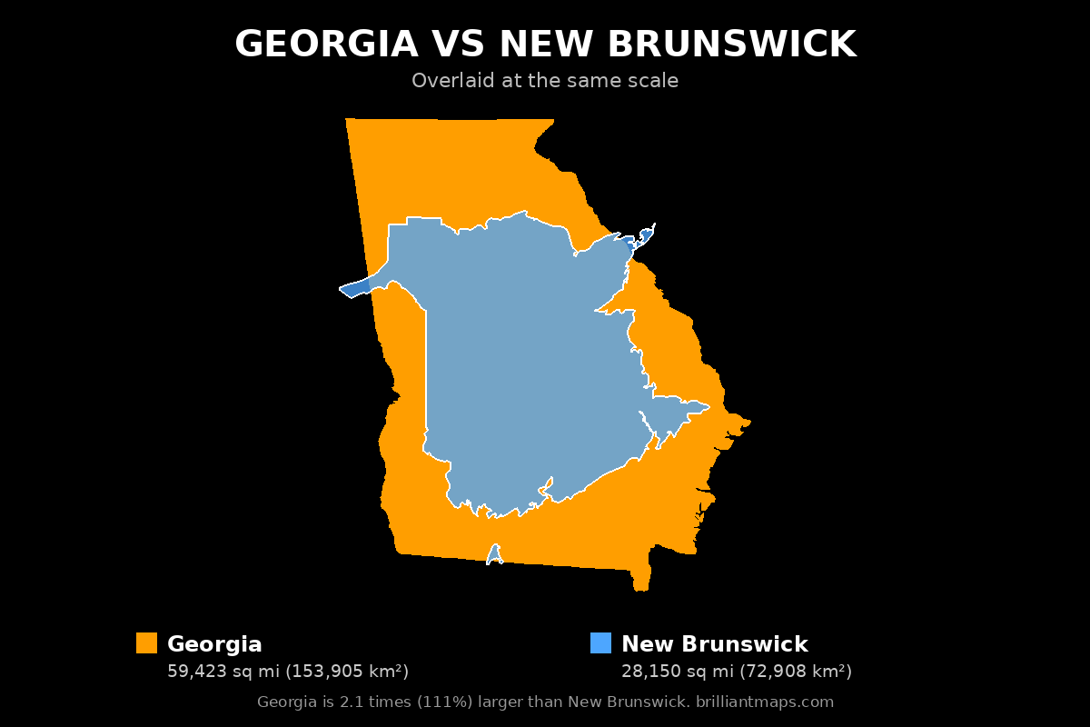 Georgia vs New Brunswick Size Comparison Map