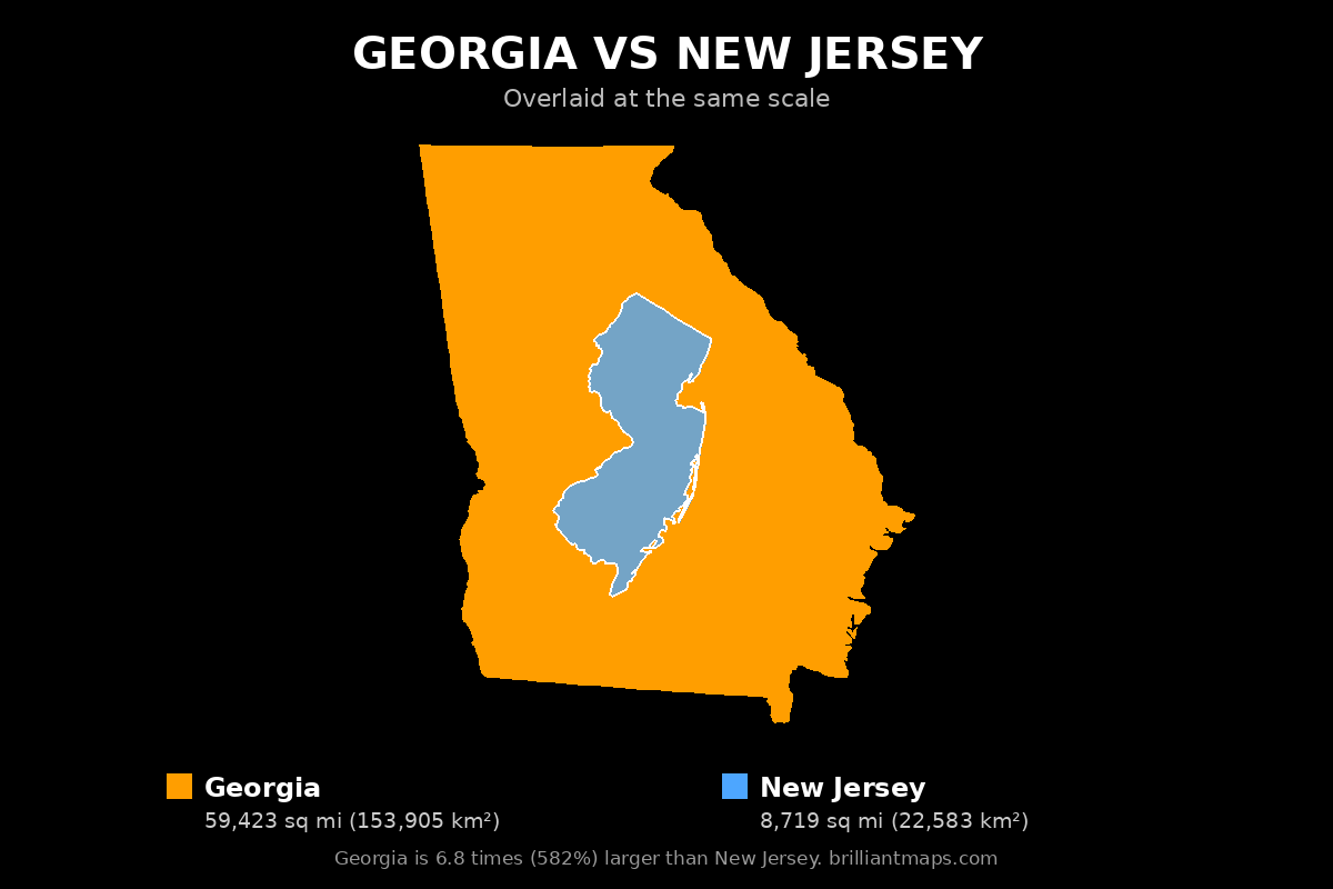 Georgia vs New Jersey Size Comparison Map