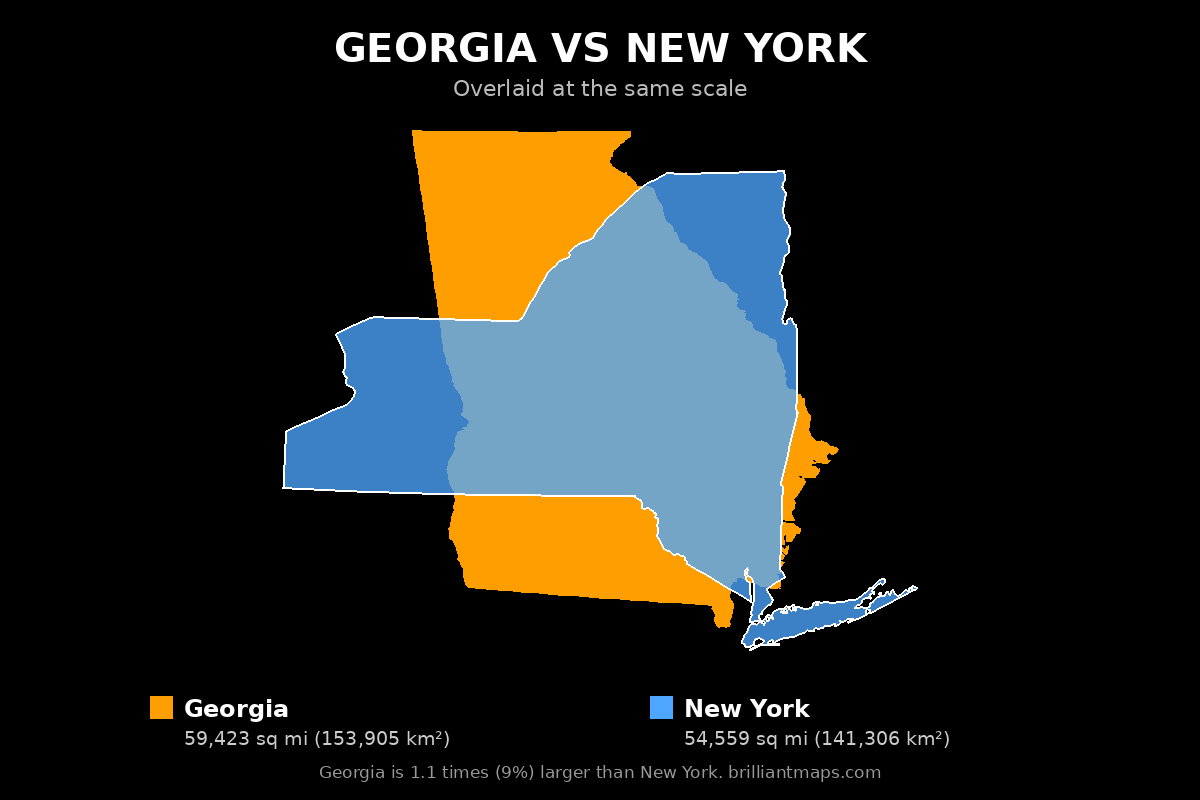 Georgia vs New York Size Comparison Map