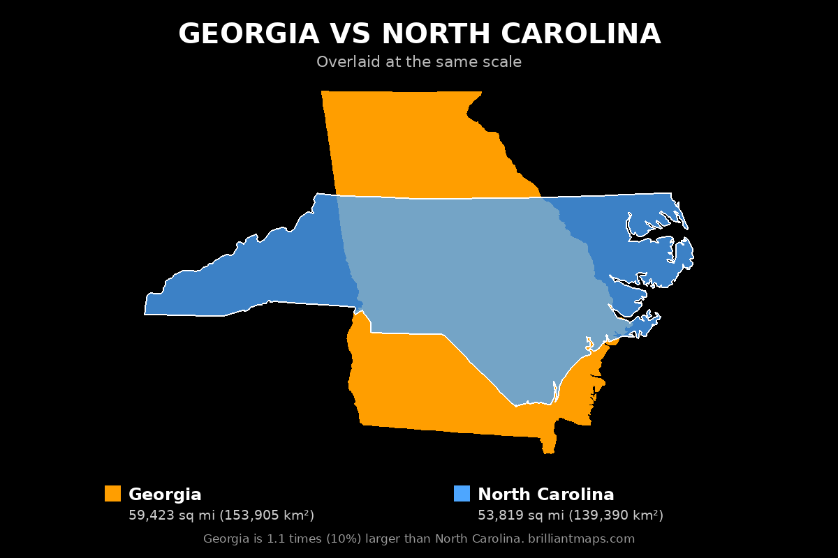 Georgia vs North Carolina Size Comparison Map